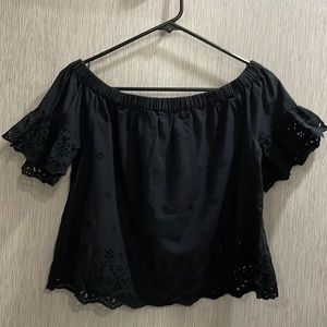Madewell Navy Blue Eyelet Crop Top.  P56